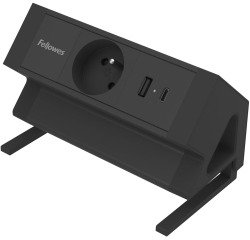Fellowes douille Power Desk, 1 prise + 1 x USB-A + 1 x USB-C, noir, pour la Belgique