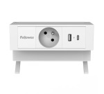 Fellowes Power Desk-Steckdose, 1 Steckdose + 1 x USB-A + 1 x USB-C, weiß, für Belgien