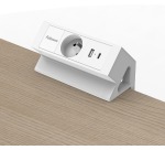 Fellowes Power Desk-Steckdose, 1 Steckdose + 1 x USB-A + 1 x USB-C, weiß, für Belgien