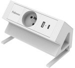 Fellowes Power Desk-Steckdose, 1 Steckdose + 1 x USB-A + 1 x USB-C, weiß, für Belgien
