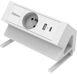 Fellowes douille Power Desk, 1 prise + 1 x USB-A + 1 x USB-C, blanc, pour la Belgique