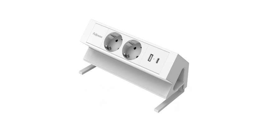 Fellowes Power Desk Socket 2, 2 outlets + 1 x USB-A + 1 x USB-C, white, for the Netherlands