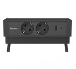 Fellowes Power Desk 2, 2 Steckdosen + 1 x USB-A + 1 x USB-C, schwarz, für die Niederlande