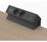 Fellowes Power Desk 2, 2 Steckdosen + 1 x USB-A + 1 x USB-C, schwarz, für die Niederlande
