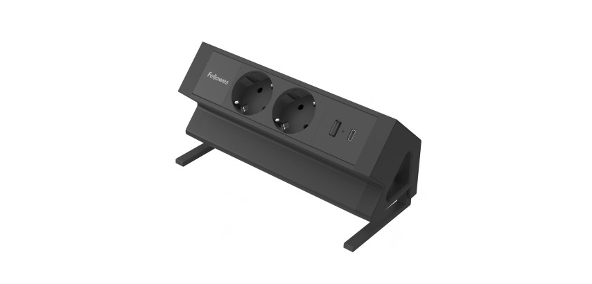 Fellowes Power Desk 2, 2 Steckdosen + 1 x USB-A + 1 x USB-C, schwarz, für die Niederlande
