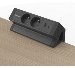 Fellowes douille Power Desk 2, 2 prises + 1 x USB-A + 1 x USB-C, noir, pour la Belgique