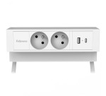 Fellowes douille Power Desk 2, 2 prises + 1 x USB-A + 1 x USB-C, blanc, pour la Belgique