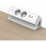 Fellowes douille Power Desk 2, 2 prises + 1 x USB-A + 1 x USB-C, blanc, pour la Belgique