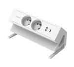 Fellowes douille Power Desk 2, 2 prises + 1 x USB-A + 1 x USB-C, blanc, pour la Belgique