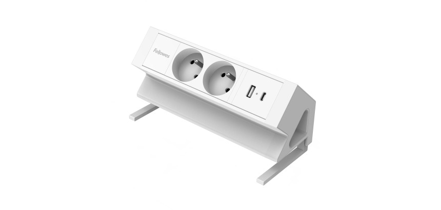 Fellowes douille Power Desk 2, 2 prises + 1 x USB-A + 1 x USB-C, blanc, pour la Belgique
