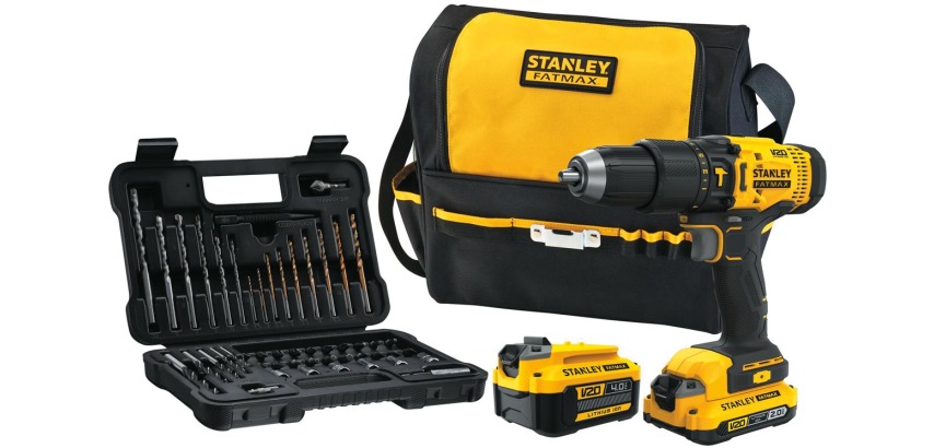 Stanley Fatmax 18V screwdriver, with 2 batteries, soft bag, and 50-piece accessory set