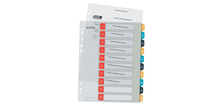 Leitz Cosy tabbladen, ft A4, 11-gaatsperforatie, PP, geassorteerde kleuren, set 1-10