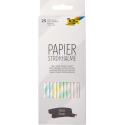 Folia pailles en papier, boîte distributrice de 25 pièces, rayures pastel