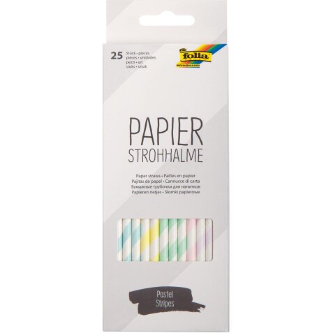 Folia pailles en papier, boîte distributrice de 25 pièces, rayures pastel