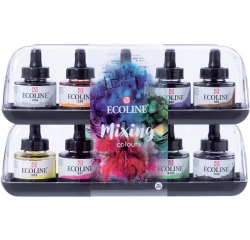 Encre Talens Ecoline avec piptette set additionel 10 couleurs assorties