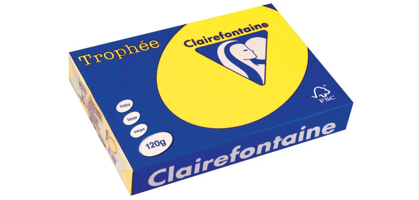 Clairefontaine Trophée Intens, papier couleur, A4, 120 g, 250 feuilles, jaune soleil