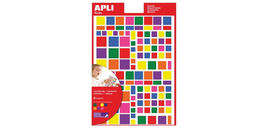 Apli Kids verwijderbare stickers, vierkant, blister met 756 stuks in geassorteerde kleuren en groottes