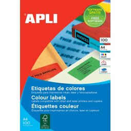 Apli Etiquettes colorées ft 105 x 37 mm (l x h) jaune, 1.600 pièces 16 par feuille, boîte de 100 feuilles