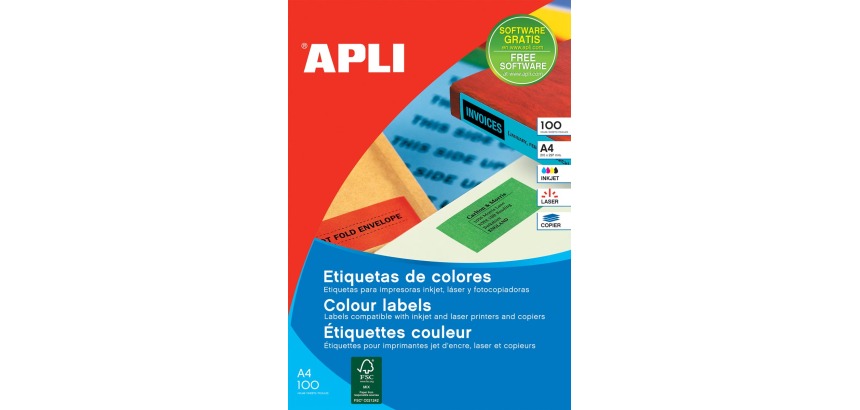 Apli Gekleurde etiketten ft 105 x 37 mm (b x h), geel, 1.600 stuks, 16 per blad, doos van 100 blad