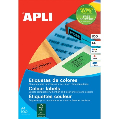 Apli Etiquettes colorées ft 105 x 37 mm (l x h) jaune, 1.600 pièces 16 par feuille, boîte de 100 feuilles