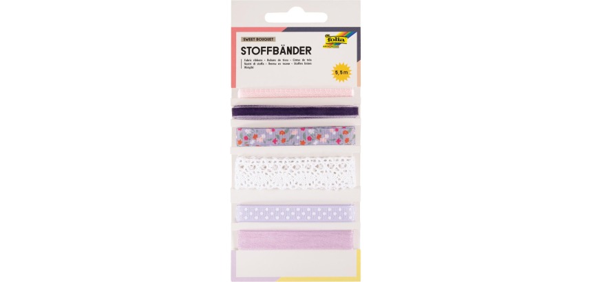 Folia rubans de tissu, 6 couleurs assorties, longueur totale 5,5 m, sweet bouquet