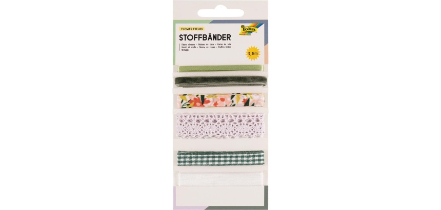 Folia fabric ribbons, 6 assorted colors, total length 5.5 m, flower fields