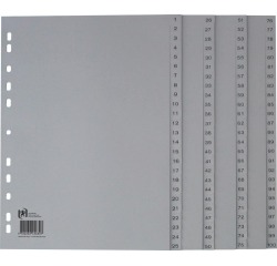 Oxford intercalaires, A4, en PP, 11 trous, 100 onglets numérotés, gris