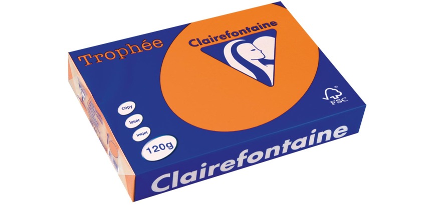 Clairefontaine Trophée Pastel, papier couleur, A4, 120 g, 250 feuilles, clémentine