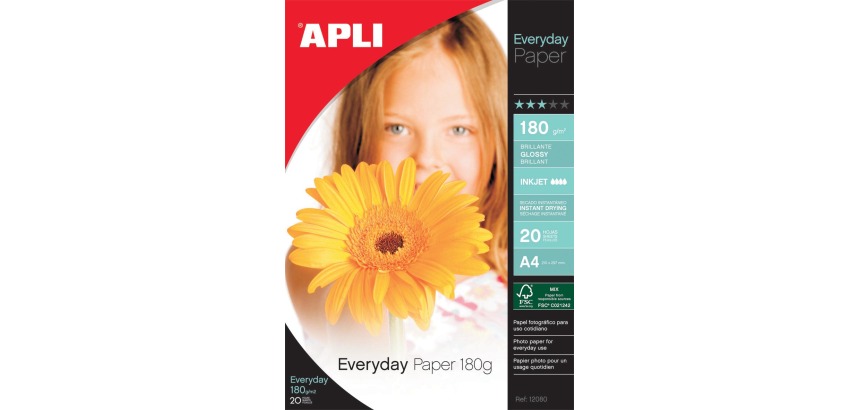 Apli Everyday photo paper, A4 size, 180 gsm, pack of 20 sheets
