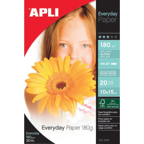 Apli papier photo Everyday ft 10 x 15 cm, 180 g, paquet de 20 feuilles