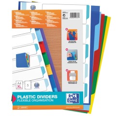 Oxford intercalaires, format A4 XL, en PP, 11 trous, non imprimé, 5 onglets colorés