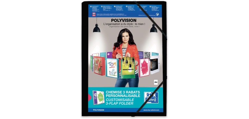 OXFORD Polyvision folder with flaps and elastics, A4 format, in PP, black