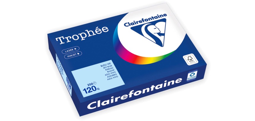 Clairefontaine Trophée Pastel, papier couleur, A4, 120 g, 250 feuilles, bleu