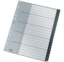 Leitz Recycle tabbladen, ft A4, 11-gaatsperforatie, PP, zwart, 1-20