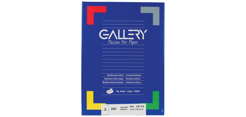 Gallery witte etiketten ft 210 x 148,5 mm (b x h), rechte hoeken, doos van 200 etiketten