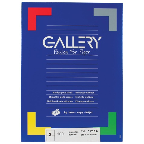 Gallery witte etiketten ft 210 x 148,5 mm (b x h), rechte hoeken, doos van 200 etiketten