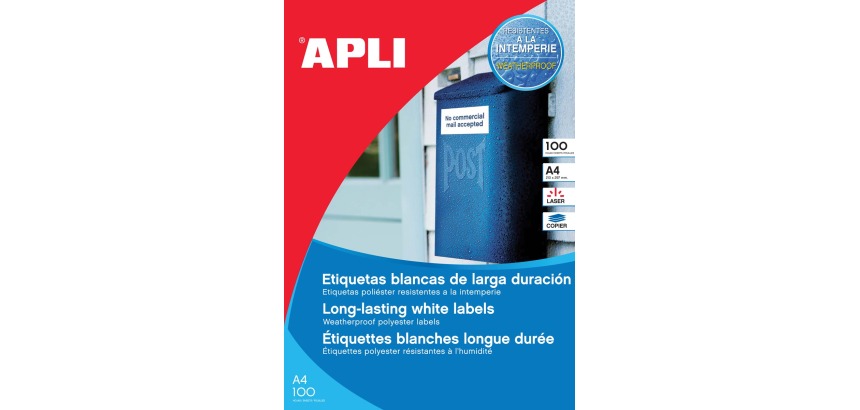 Apli Weerbestendige etiketten ft 210 x 297 mm (b x h), 100 stuks, 1 per blad, doos van 100 blad