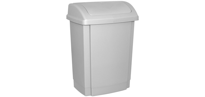 OFFICE products trash can, with swing lid, 15 l, gray