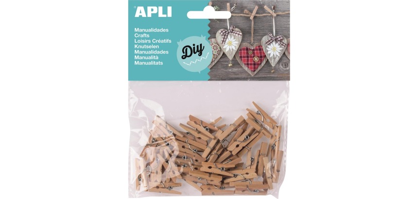 Apli mini wooden clips, blister pack of 45 pieces