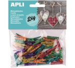 Apli Miniatur-Holzklammern, bunt, Blisterpackung mit 45 Stück in verschiedenen Farben.