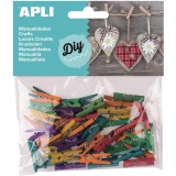 Apli pinces en bois mini colorés, blister de 45 pièces en couleurs assorties