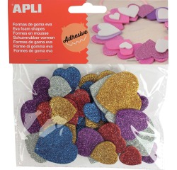 Apli Kids coeurs adhésifs avec paillettes, blister de 50 pièces