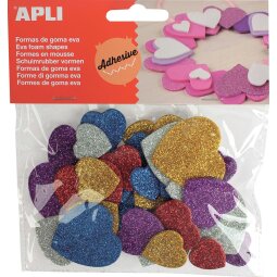 Apli Kids zelfklevende glitter harten, blister met 50 stuks