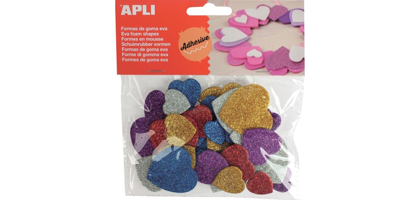 Apli Kids coeurs adhésifs avec paillettes, blister de 50 pièces