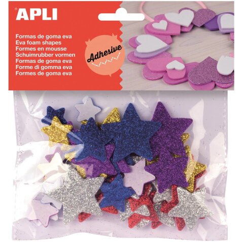 Apli Kids étoiles adhésifs avec paillettes, blister de 50 pièces