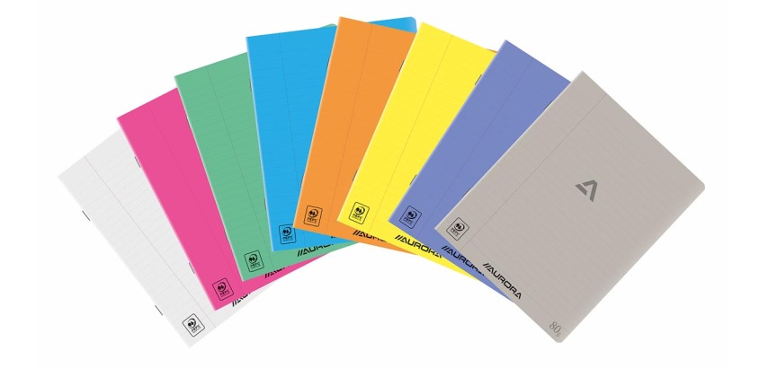 Aurora Writing 80 cahier, agrafé, ligné + marge, 72 pages, A5, PP transparent