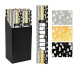 Papier cadeau Noël, 70 cm x 2 m, noir, or, argent, paquet de 3 pièces