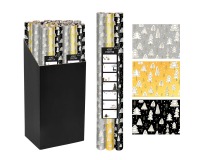 Geschenkpapier Kerst, 70 cm x 2 m, zwart, goud, zilver, pak van 3 stuks
