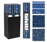 Papier cadeau Noël, 70 cm x 2 m, bleu, paquet de 3 pièces