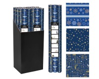 Papier cadeau Noël, 70 cm x 2 m, bleu, paquet de 3 pièces